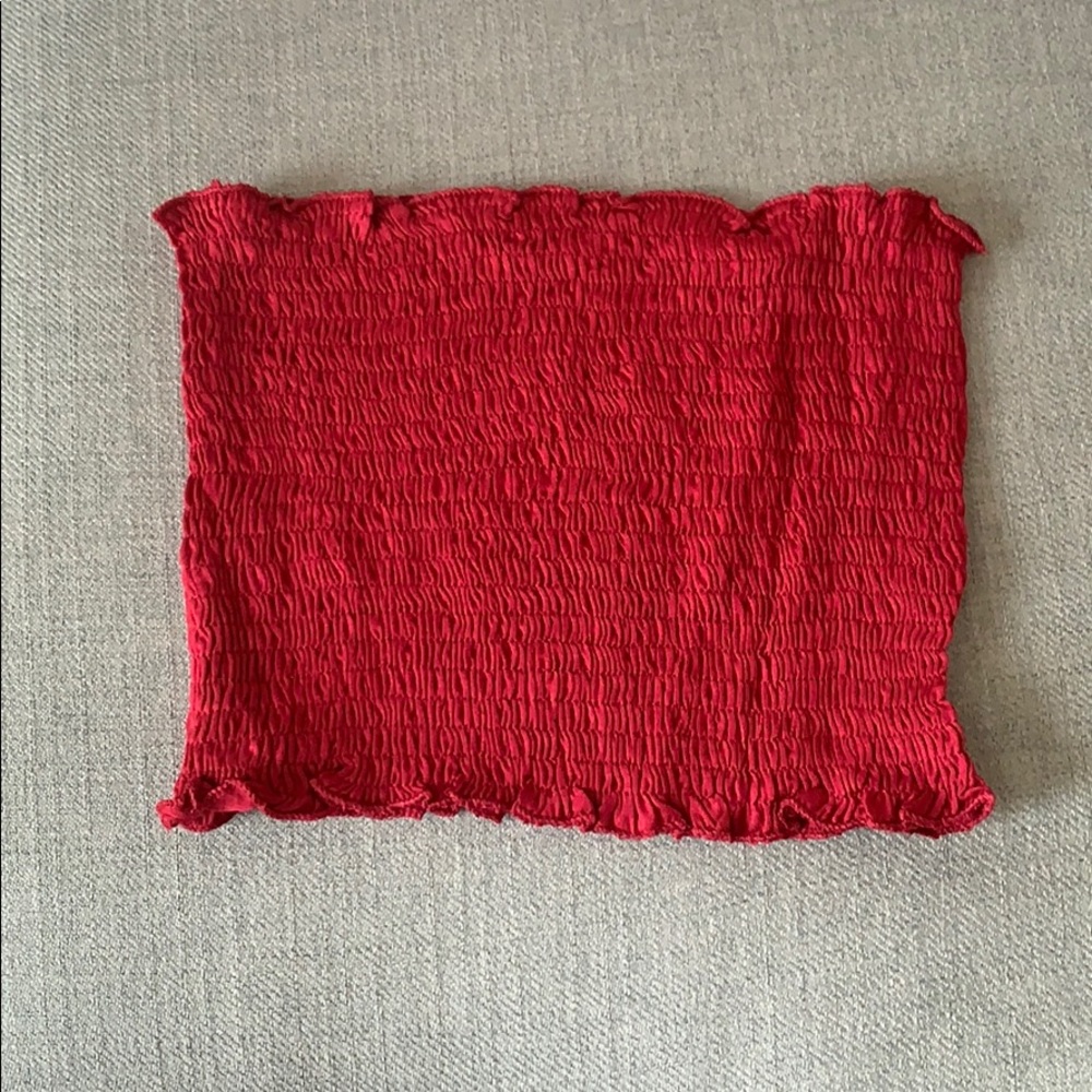 Red Ribbed Crop Tube Top